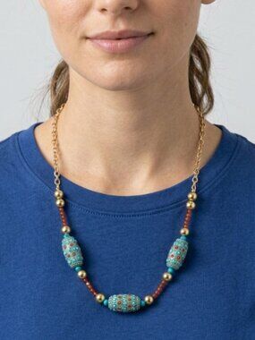 Turquoise Carnelian Chunky Bead Boho Adjustable Necklace